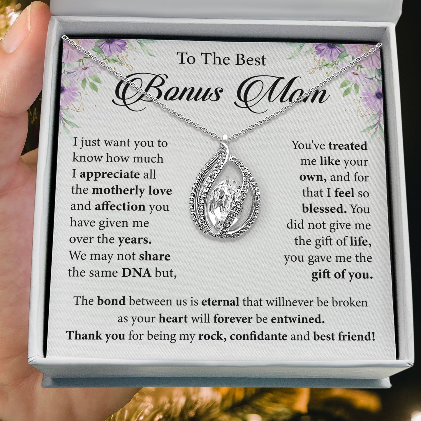 To My Best Bonus Mom - You've Treated Me Like Your Own, and For That I Feel So Blessed - Orbital Birdcage Necklace Elsy Style Necklaces