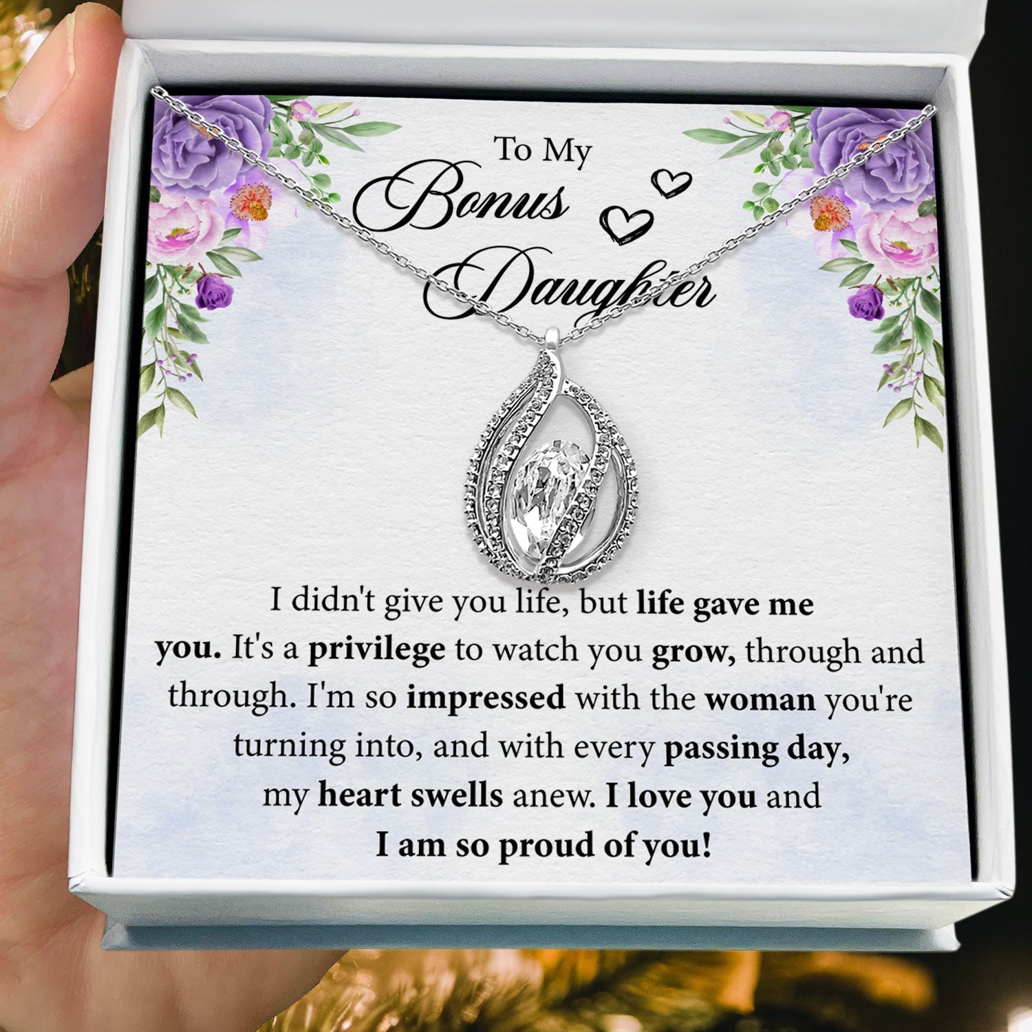 To My Bonus Daughter - Life Gave Me You - Orbital Birdcage Necklace Elsy Style Necklaces