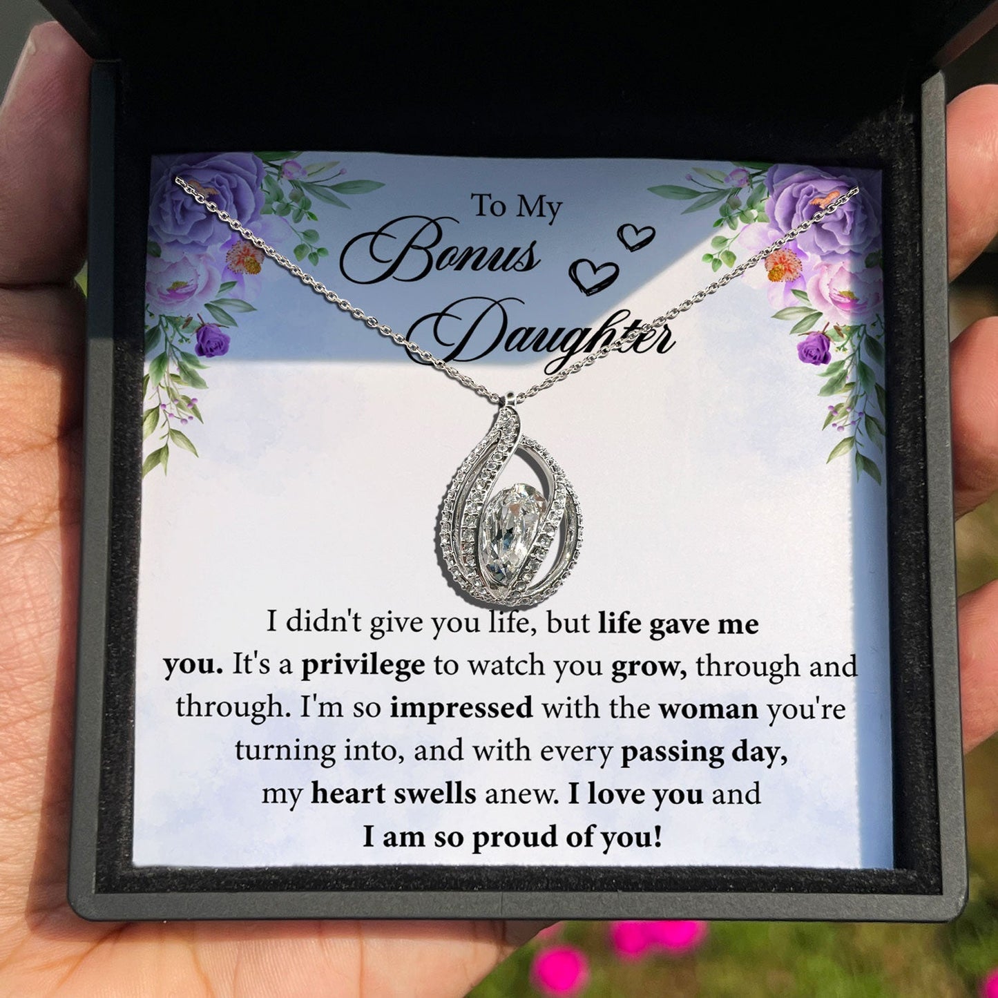 To My Bonus Daughter - Life Gave Me You - Orbital Birdcage Necklace Elsy Style Necklaces