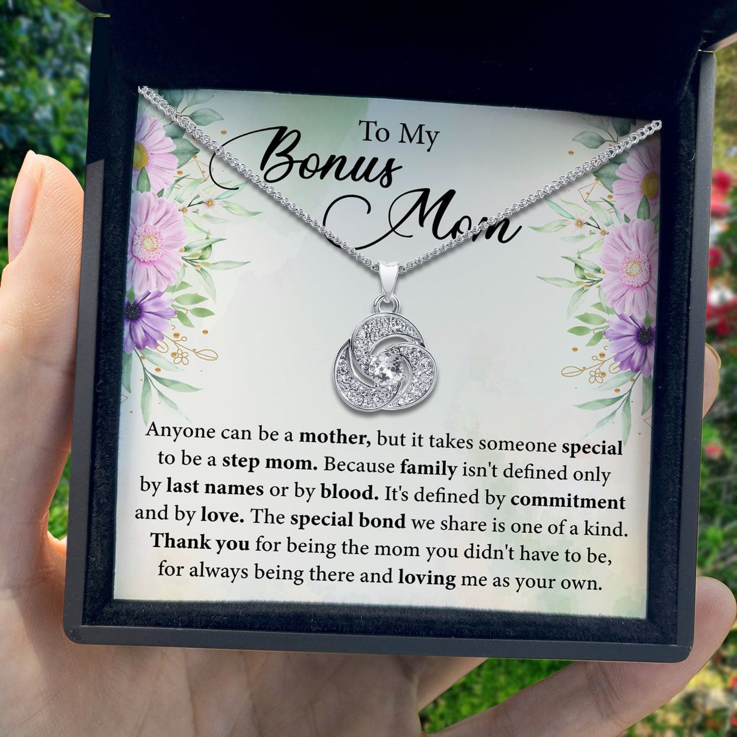 To My Bonus Mom - Family Defined By Commitment and By Love - Tryndi Love Knot Necklace Elsy Style Necklaces