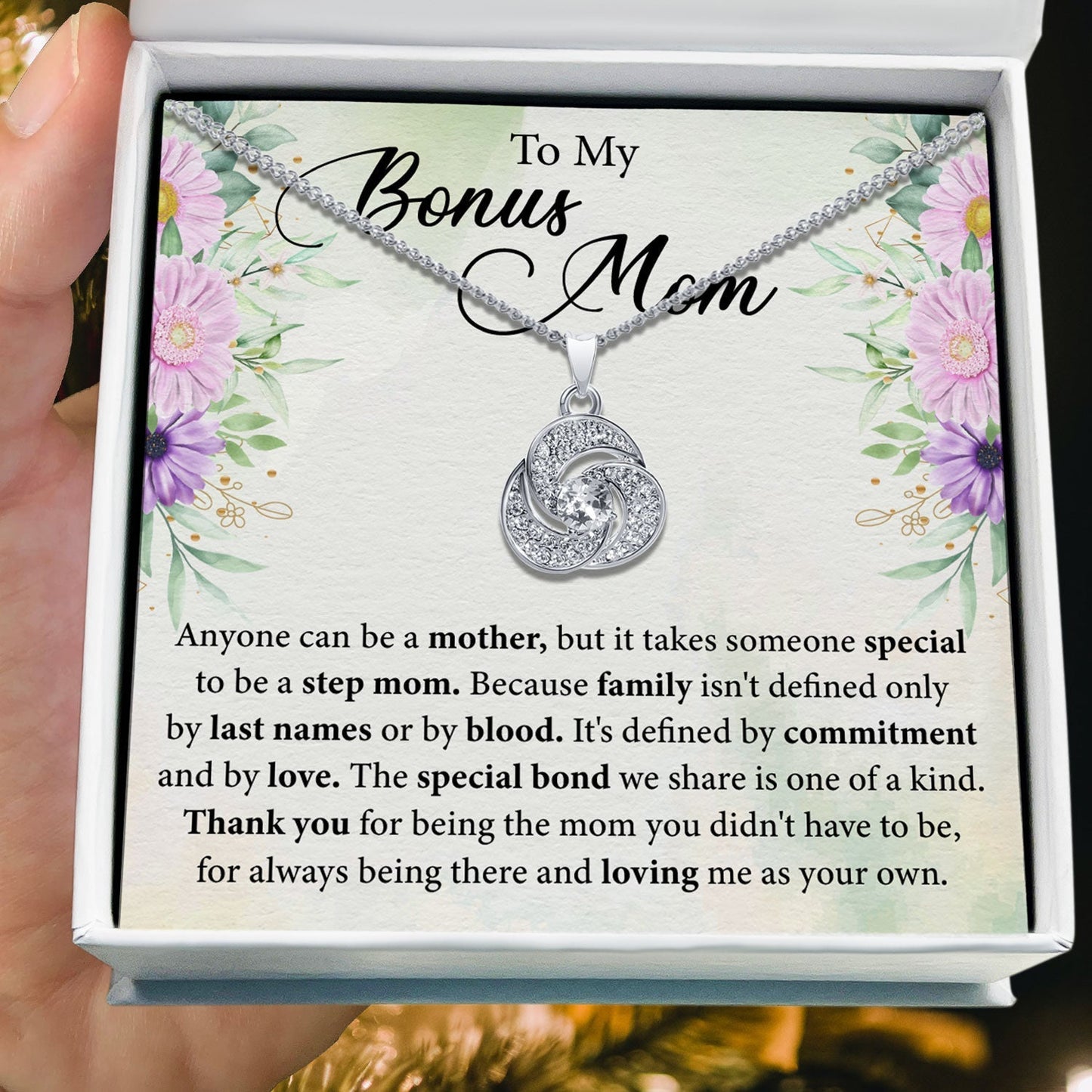 To My Bonus Mom - Family Defined By Commitment and By Love - Tryndi Love Knot Necklace Elsy Style Necklaces