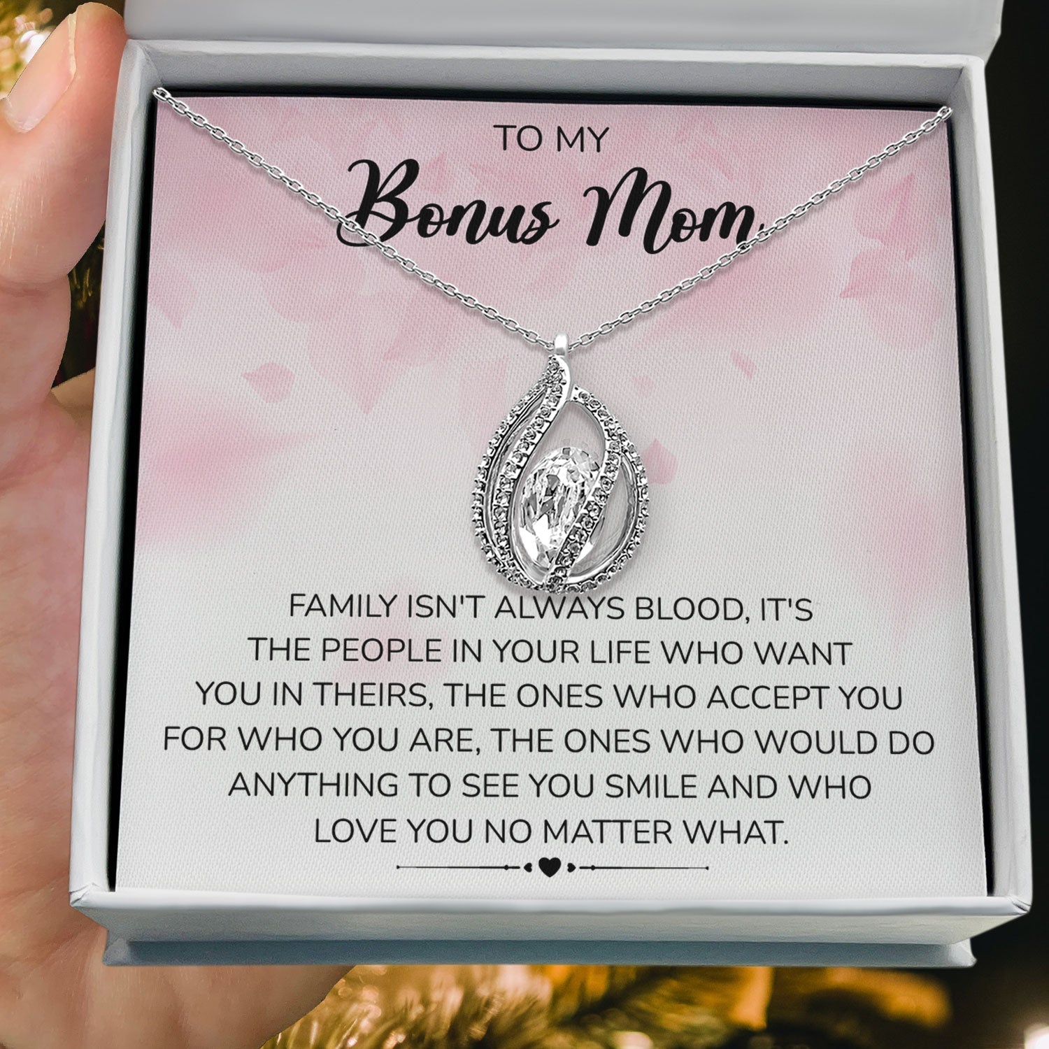 To My Bonus Mom - Family Isn't Always Blood,It's The People In Your Life Who Want You In Theirs - Orbital Birdcage Necklace Elsy Style Necklaces