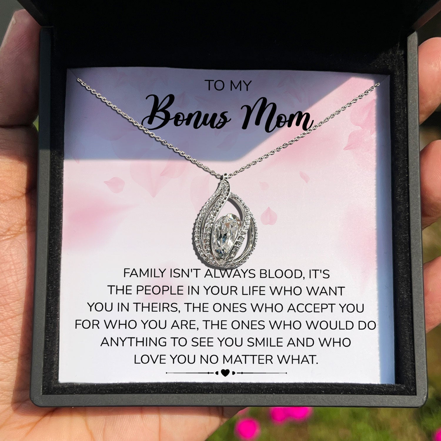 To My Bonus Mom - Family Isn't Always Blood,It's The People In Your Life Who Want You In Theirs - Orbital Birdcage Necklace Elsy Style Necklaces