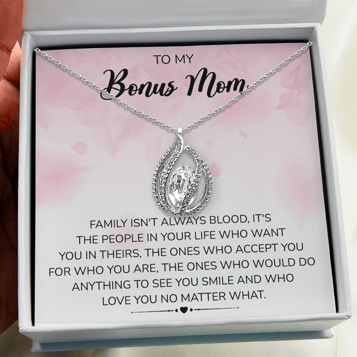 To My Bonus Mom - Family Isn't Always Blood,It's The People In Your Life Who Want You In Theirs - Orbital Birdcage Necklace Elsy Style Necklaces