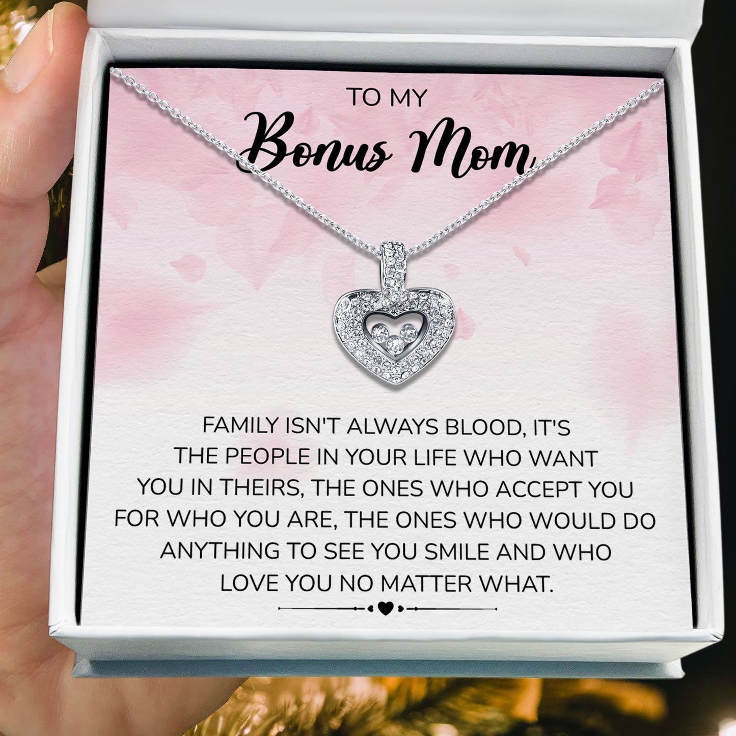 To My Bonus Mom - Love You No Matter What - Tryndi Floating Heart Necklace Elsy Style Necklaces