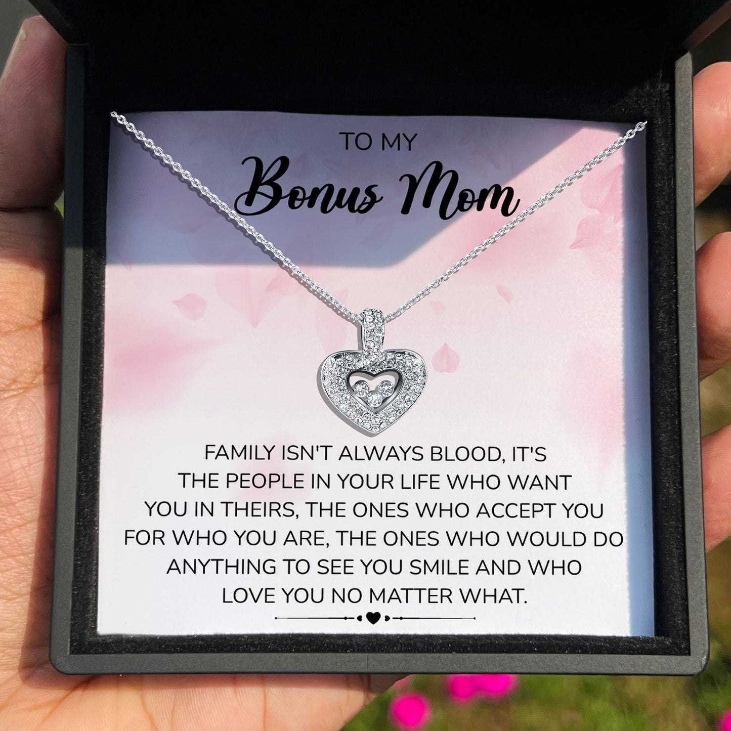 To My Bonus Mom - Love You No Matter What - Tryndi Floating Heart Necklace Elsy Style Necklaces