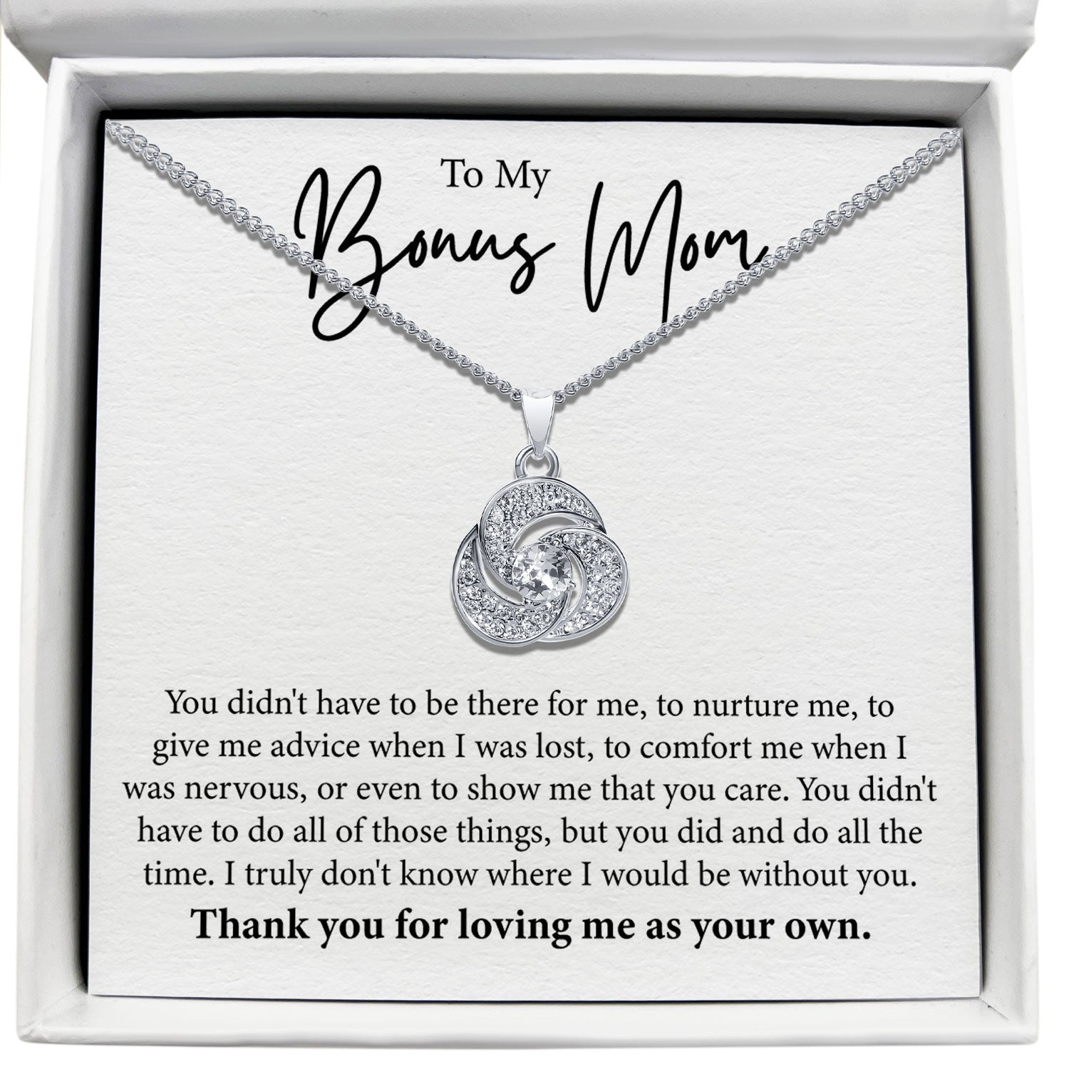 To My Bonus Mom - Thank You For Loving Me As Your Own - Tryndi Love Knot Necklace Elsy Style Necklaces