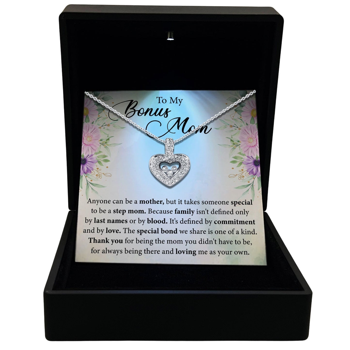 To My Bonus Mom - The Special Bond We Share Is One of a Kind - Tryndi Floating Heart Necklace Elsy Style Necklaces