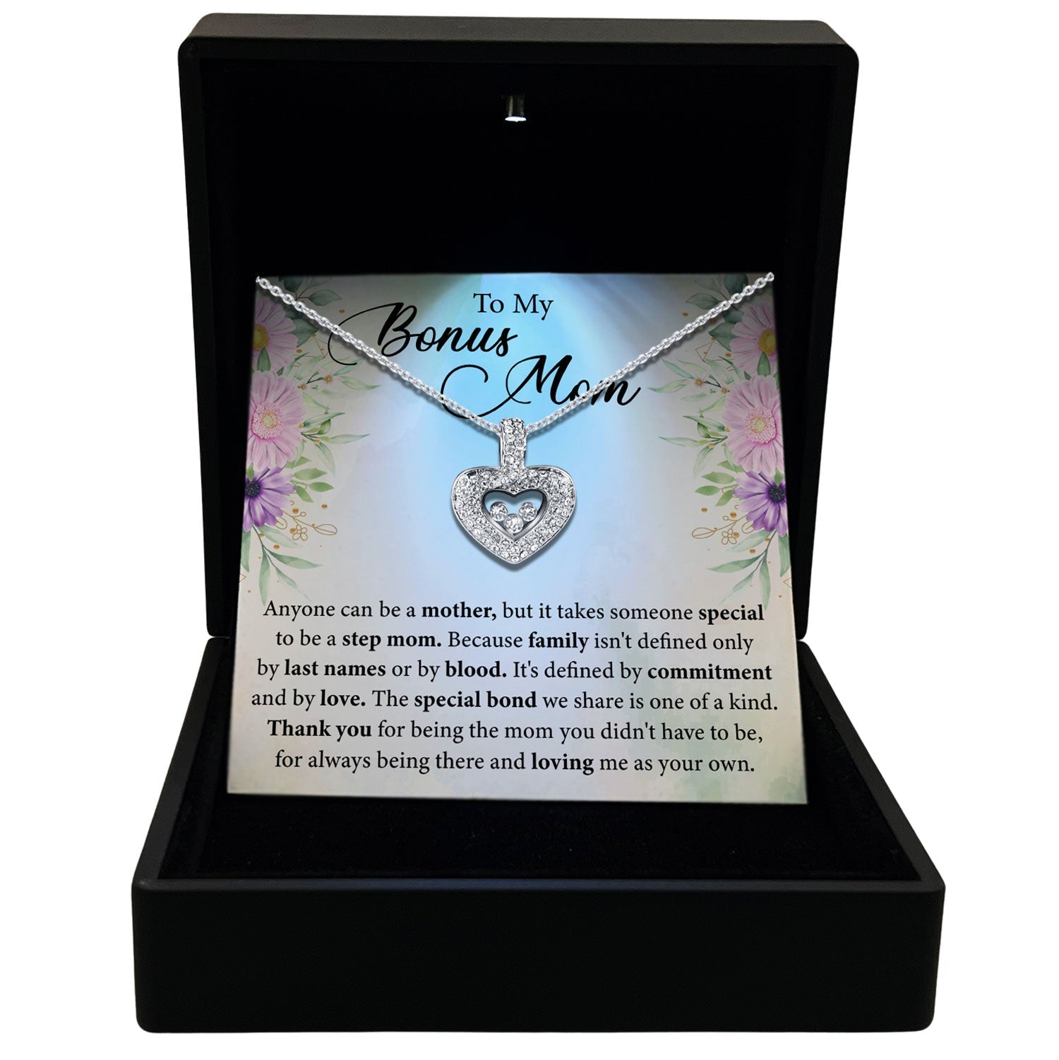 To My Bonus Mom - The Special Bond We Share Is One of a Kind - Tryndi Floating Heart Necklace Elsy Style Necklaces