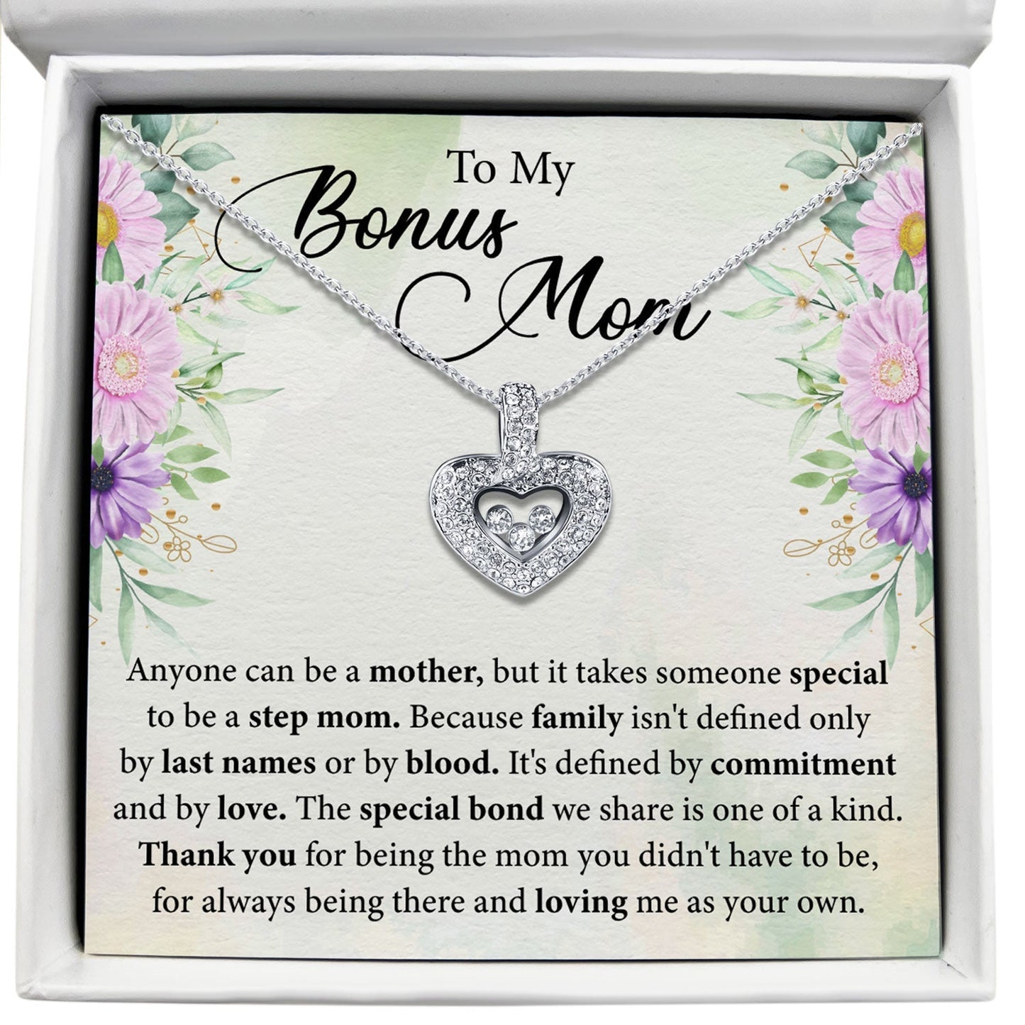 To My Bonus Mom - The Special Bond We Share Is One of a Kind - Tryndi Floating Heart Necklace Elsy Style Necklaces