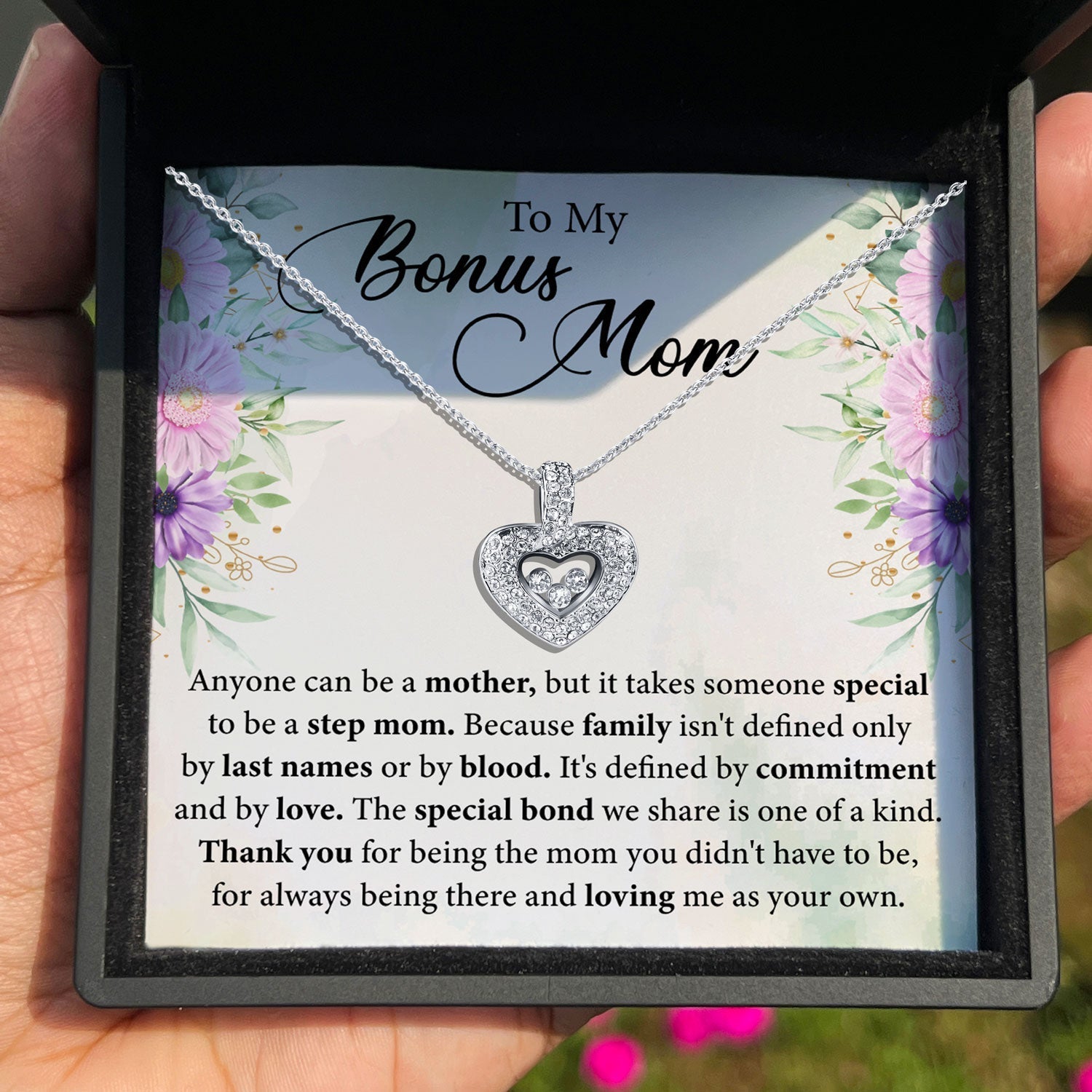 To My Bonus Mom - The Special Bond We Share Is One of a Kind - Tryndi Floating Heart Necklace Elsy Style Necklaces