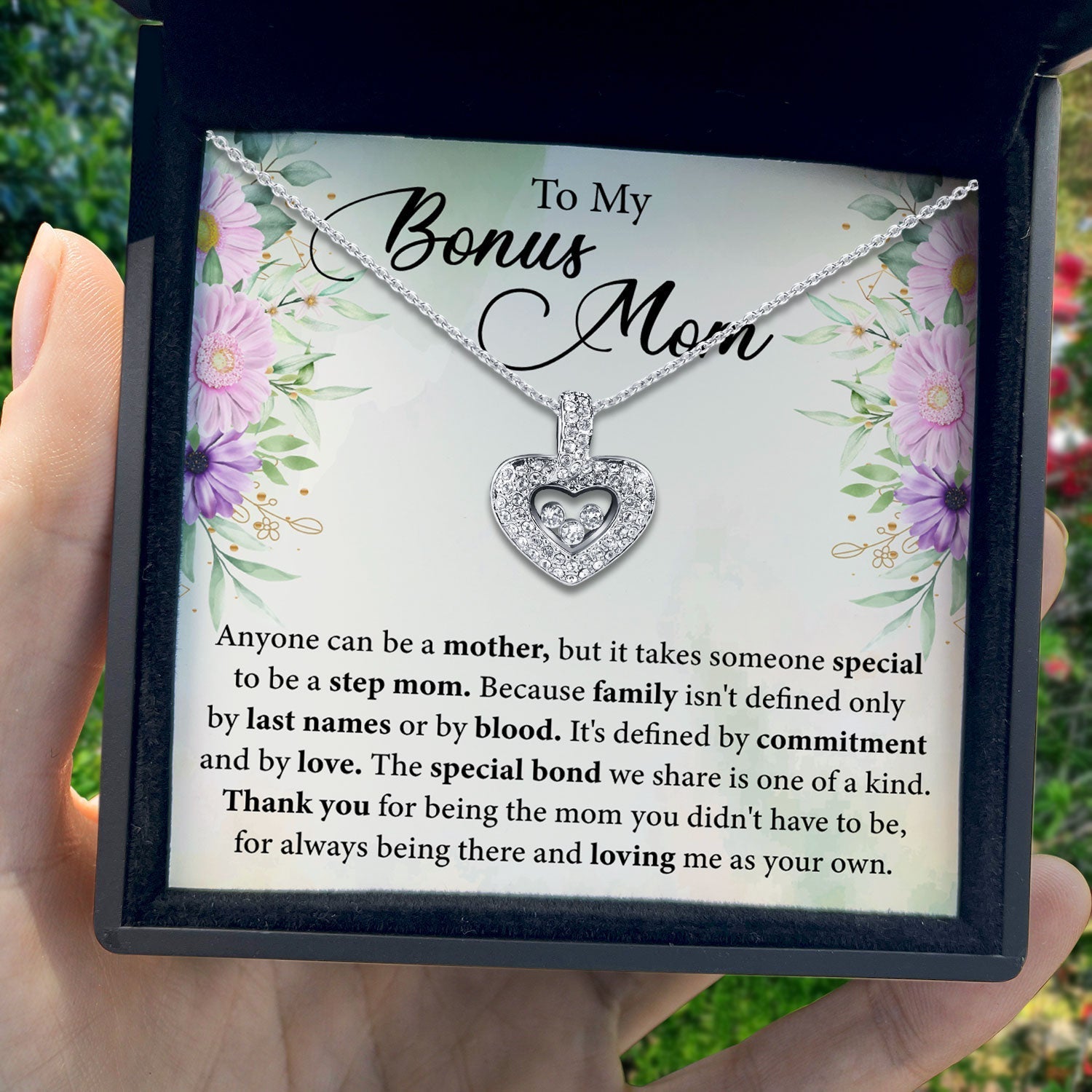 To My Bonus Mom - The Special Bond We Share Is One of a Kind - Tryndi Floating Heart Necklace Elsy Style Necklaces