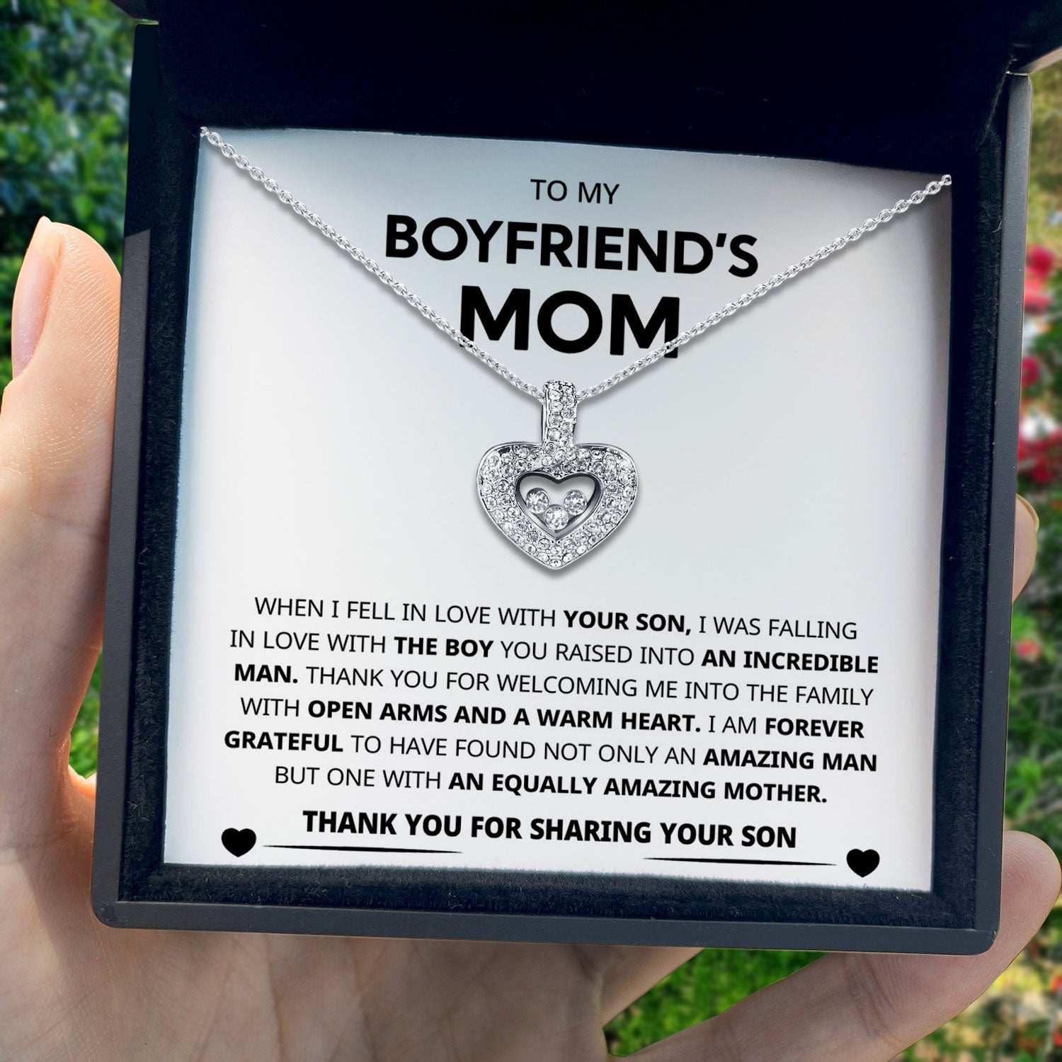 To My Boyfriend's Mom - Thank You For Sharing Your Son - Tryndi Floating Heart Necklace Elsy Style Necklaces