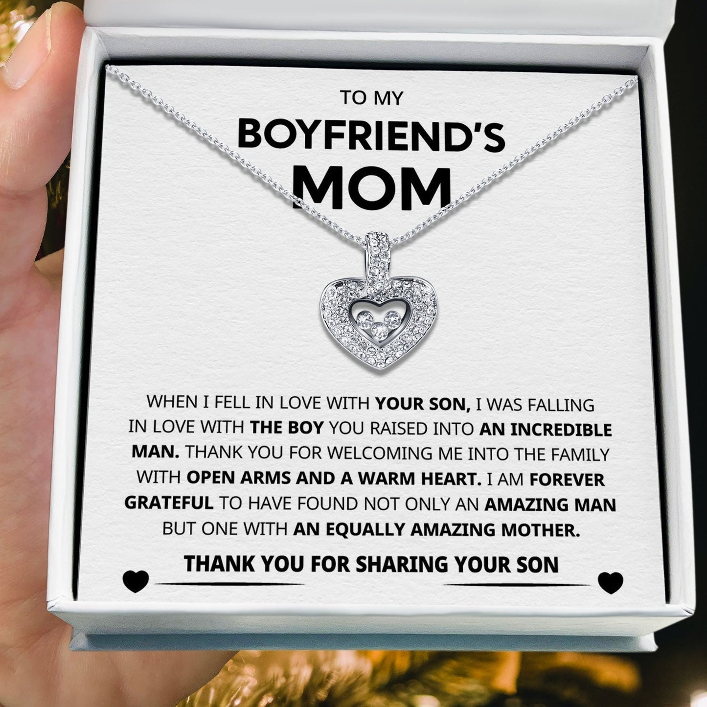 To My Boyfriend's Mom - Thank You For Sharing Your Son - Tryndi Floating Heart Necklace Elsy Style Necklaces