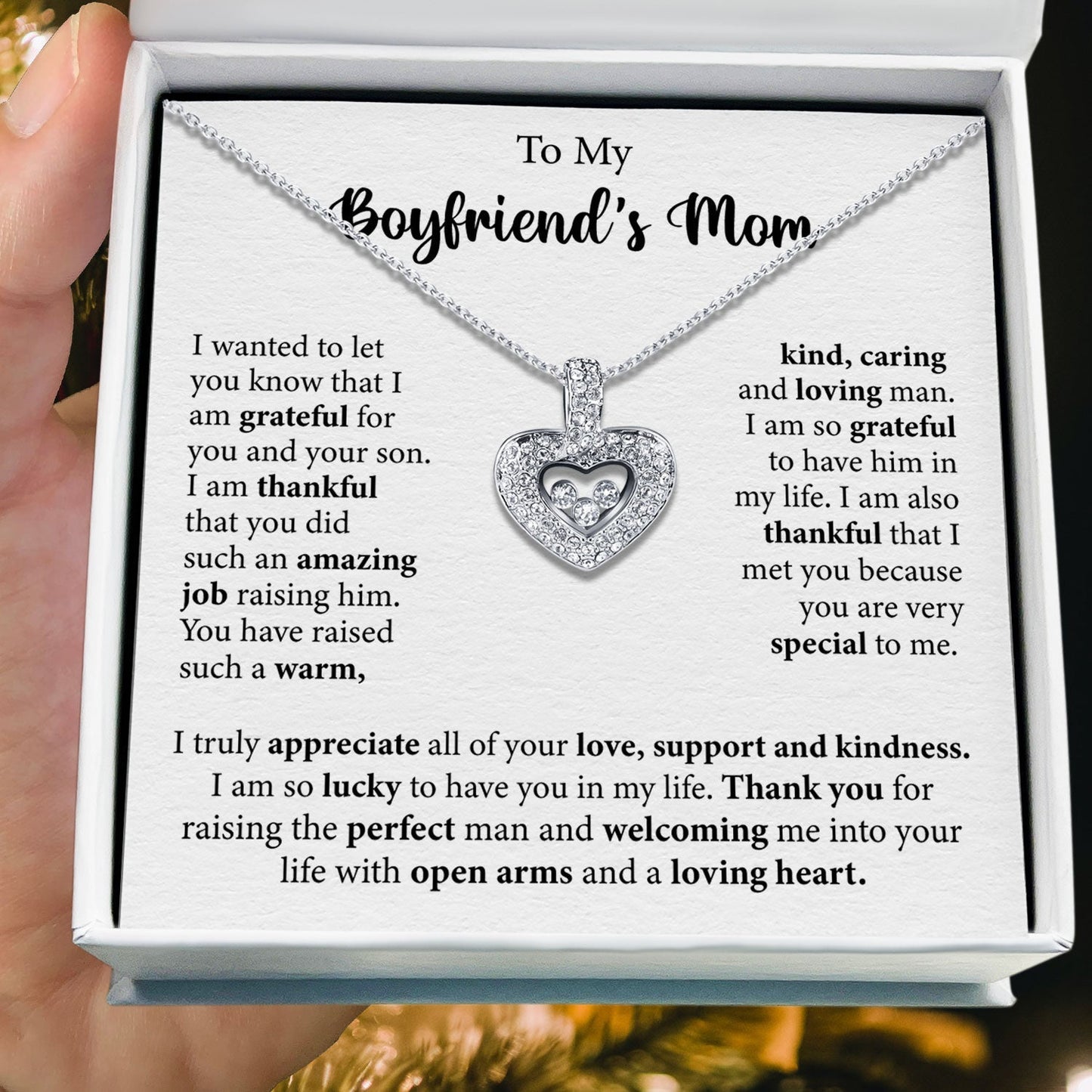 To My Boyfriend's Mom - You Did Such An Amazing Job Raising Him - Tryndi Floating Heart Necklace Elsy Style Necklaces