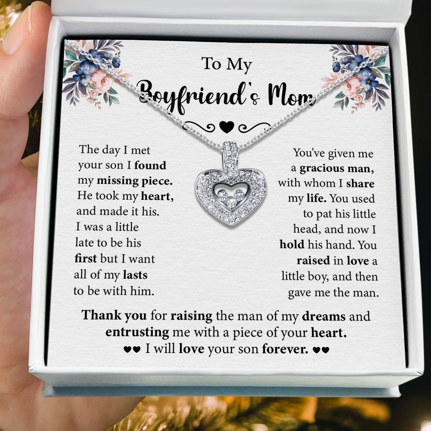 To My Boyfriend's Mom - You've Given Me a Gracious Man - Tryndi Floating Heart Necklace Elsy Style Necklaces