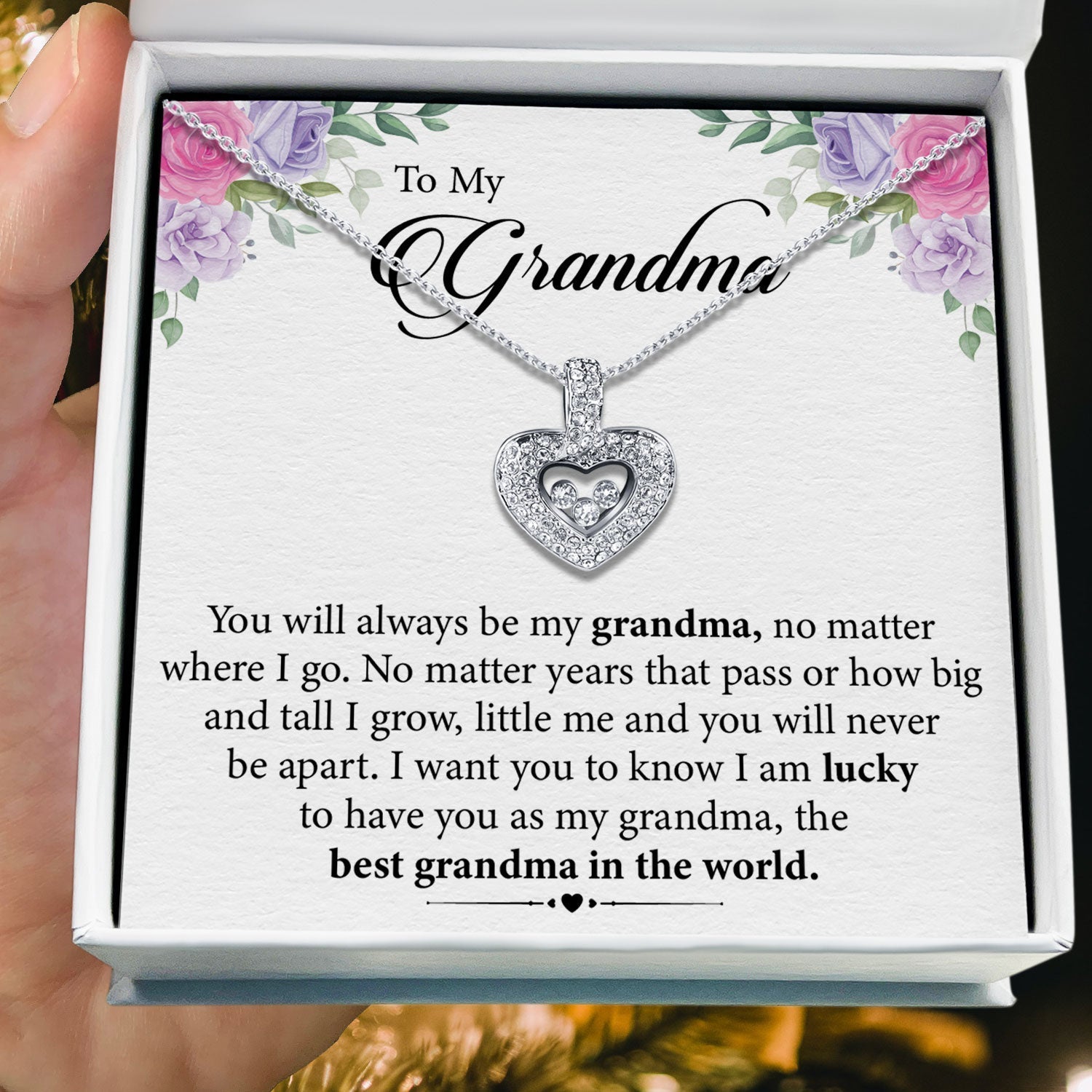 To My Grandma - You Will Never Be Apart - Tryndi Floating Heart Necklace Elsy Style Necklaces