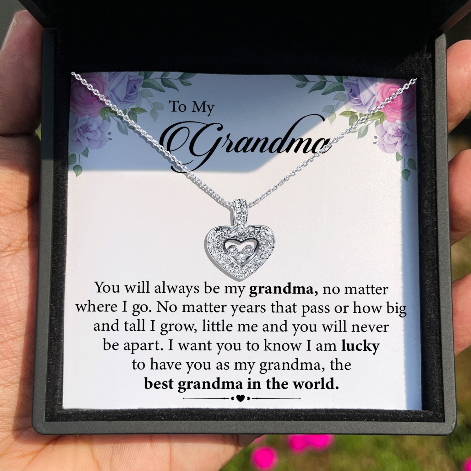 To My Grandma - You Will Never Be Apart - Tryndi Floating Heart Necklace Elsy Style Necklaces