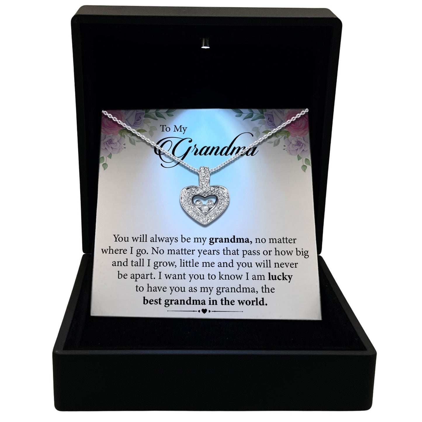 To My Grandma - You Will Never Be Apart - Tryndi Floating Heart Necklace Elsy Style Necklaces