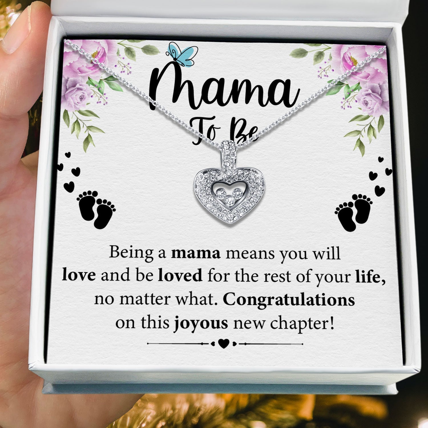 To My Mama To Be - Be Loved For The Rest of Your Life - Tryndi Floating Heart Necklace Elsy Style Necklaces