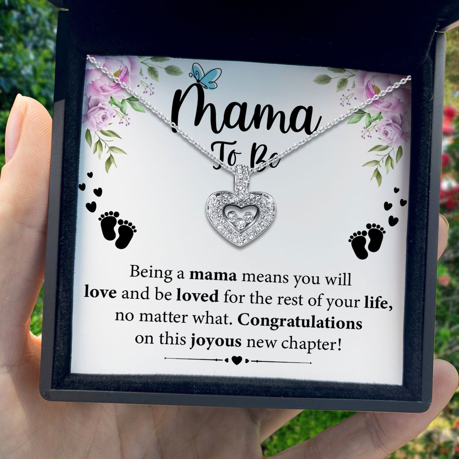 To My Mama To Be - Be Loved For The Rest of Your Life - Tryndi Floating Heart Necklace Elsy Style Necklaces