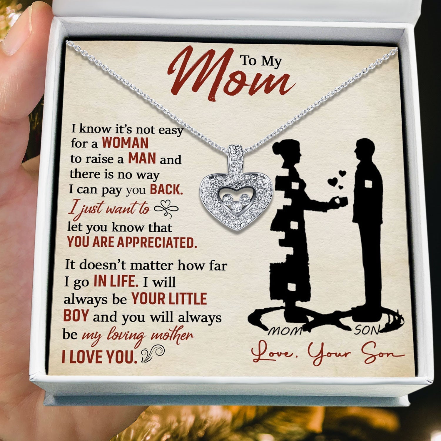 To My Mom - You Will Always Be My Loving Mom - Tryndi Floating Heart Necklace Elsy Style Necklaces