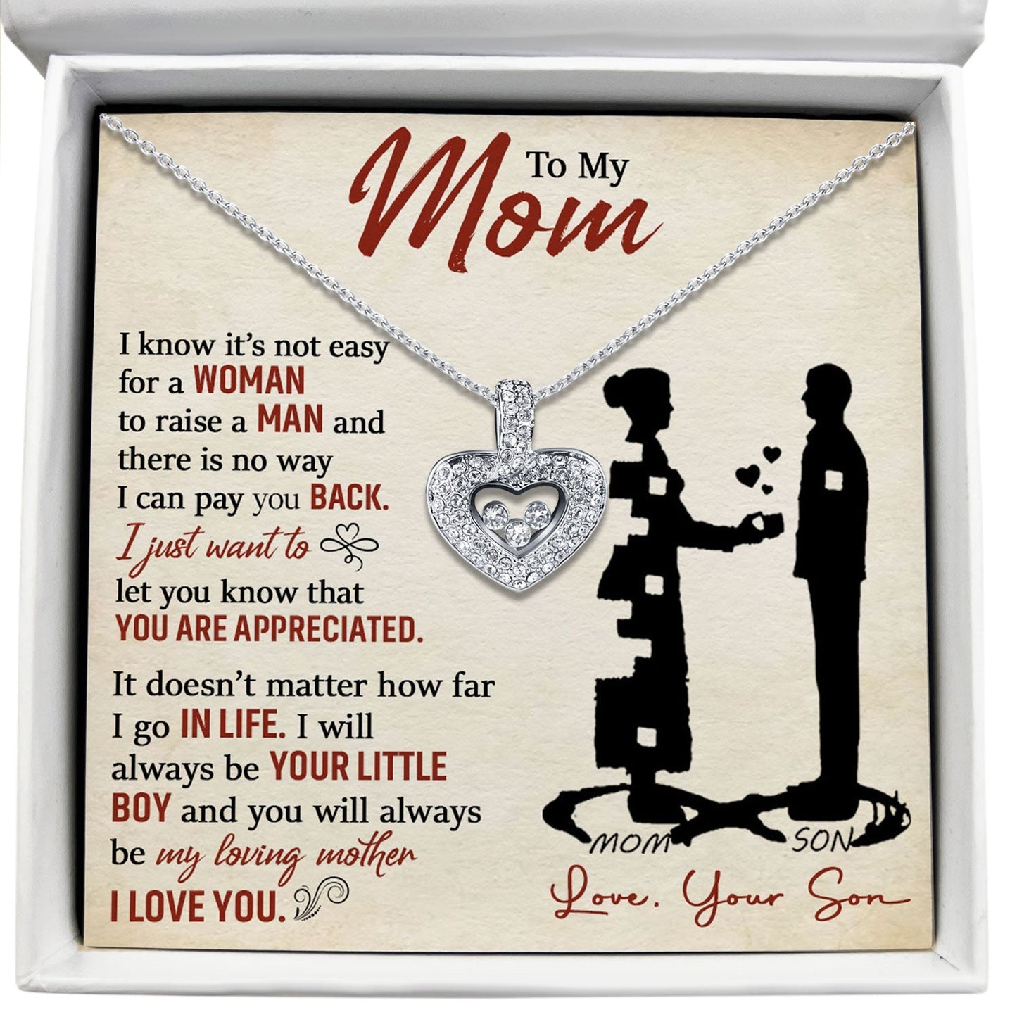 To My Mom - You Will Always Be My Loving Mom - Tryndi Floating Heart Necklace Elsy Style Necklaces