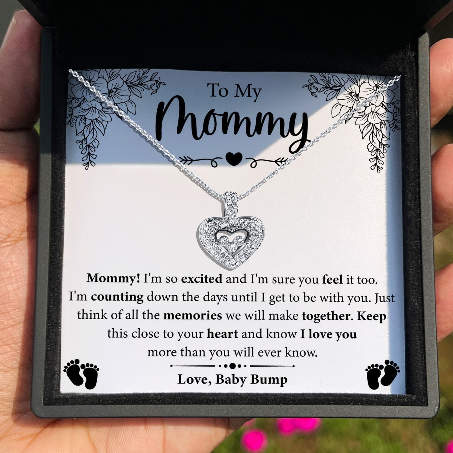 To My Mommy - I Love You - Tryndi Floating Heart Necklace Elsy Style Necklaces