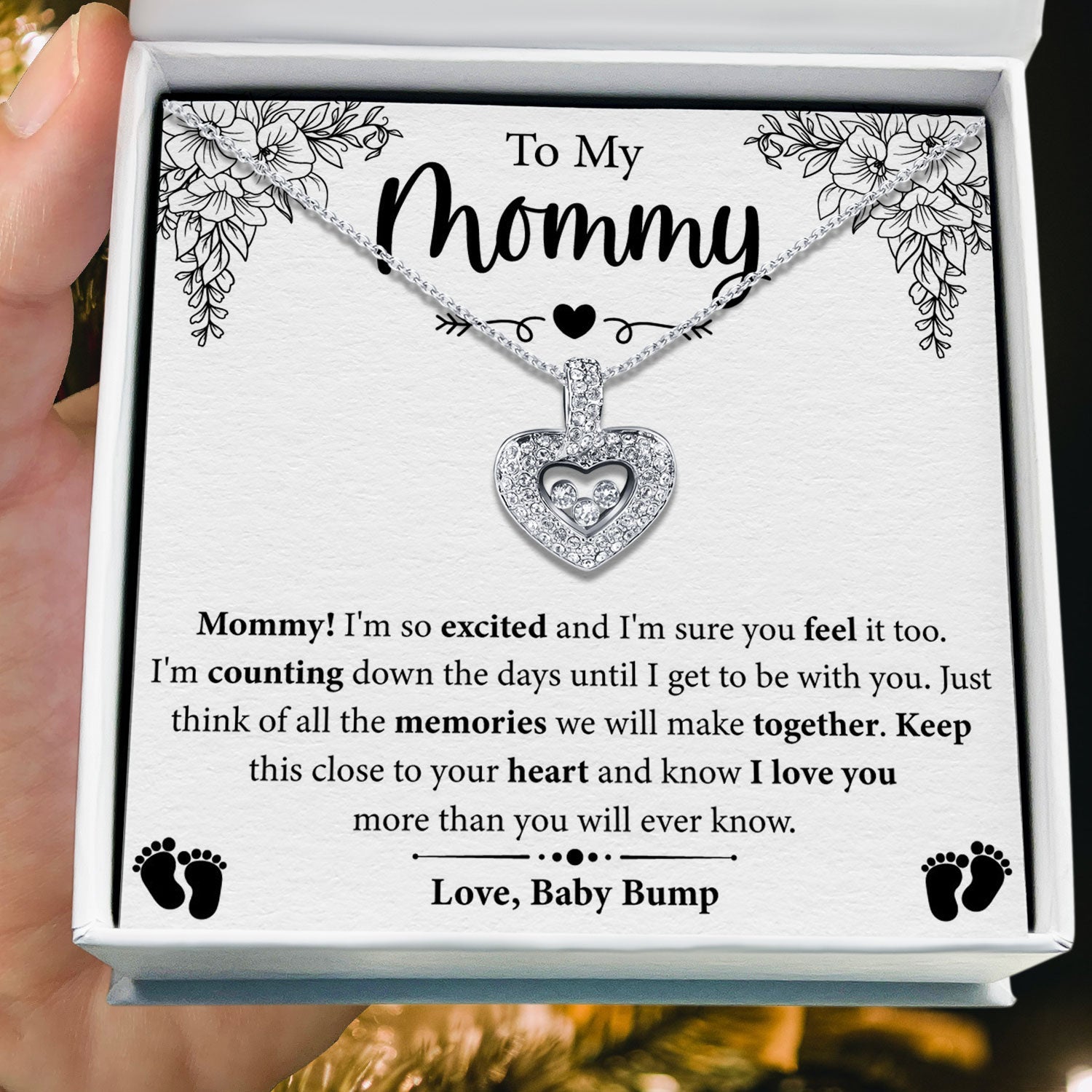 To My Mommy - I Love You - Tryndi Floating Heart Necklace Elsy Style Necklaces