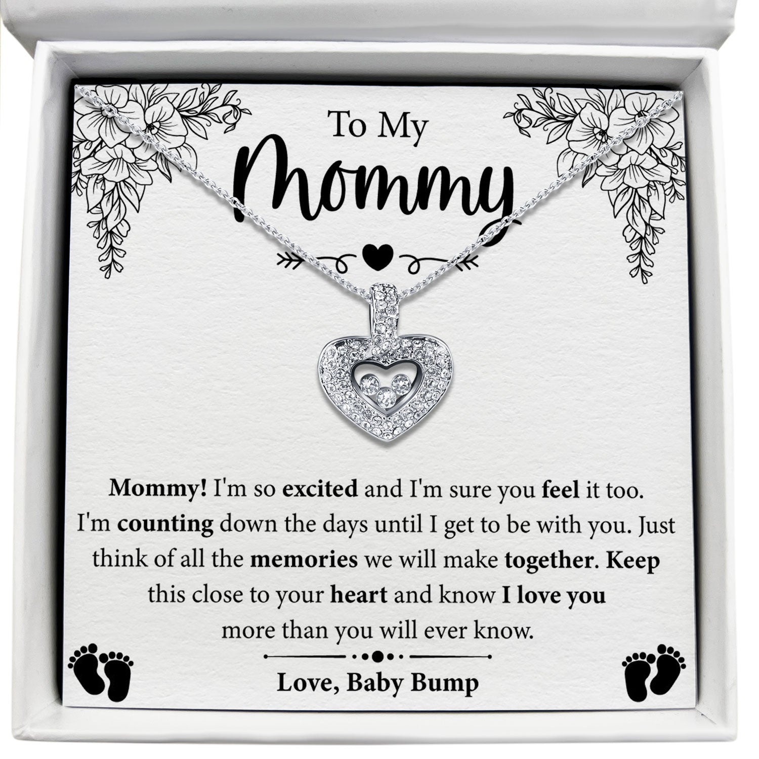 To My Mommy - I Love You - Tryndi Floating Heart Necklace Elsy Style Necklaces