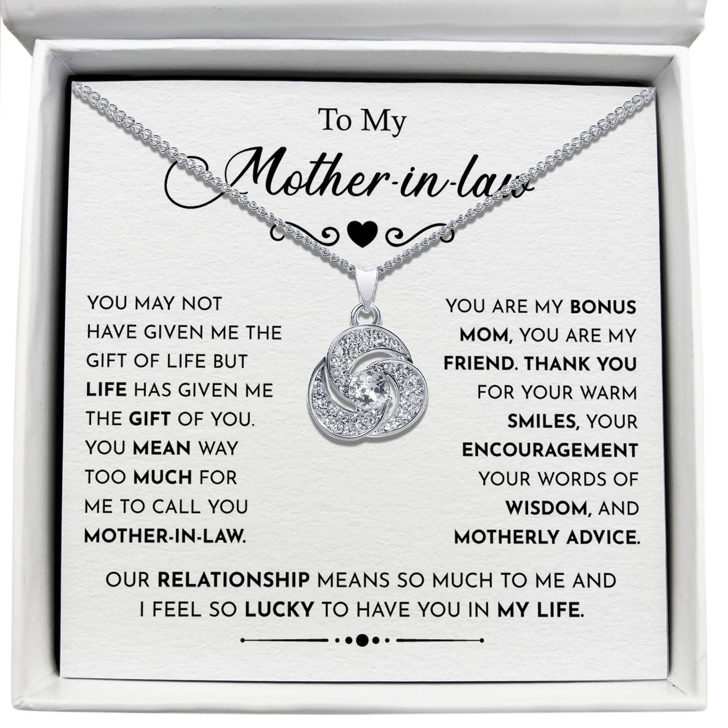 To My Mother in Law - I Feel So Lucky To Have You In My Life - Tryndi Love Knot Necklace Elsy Style Necklaces