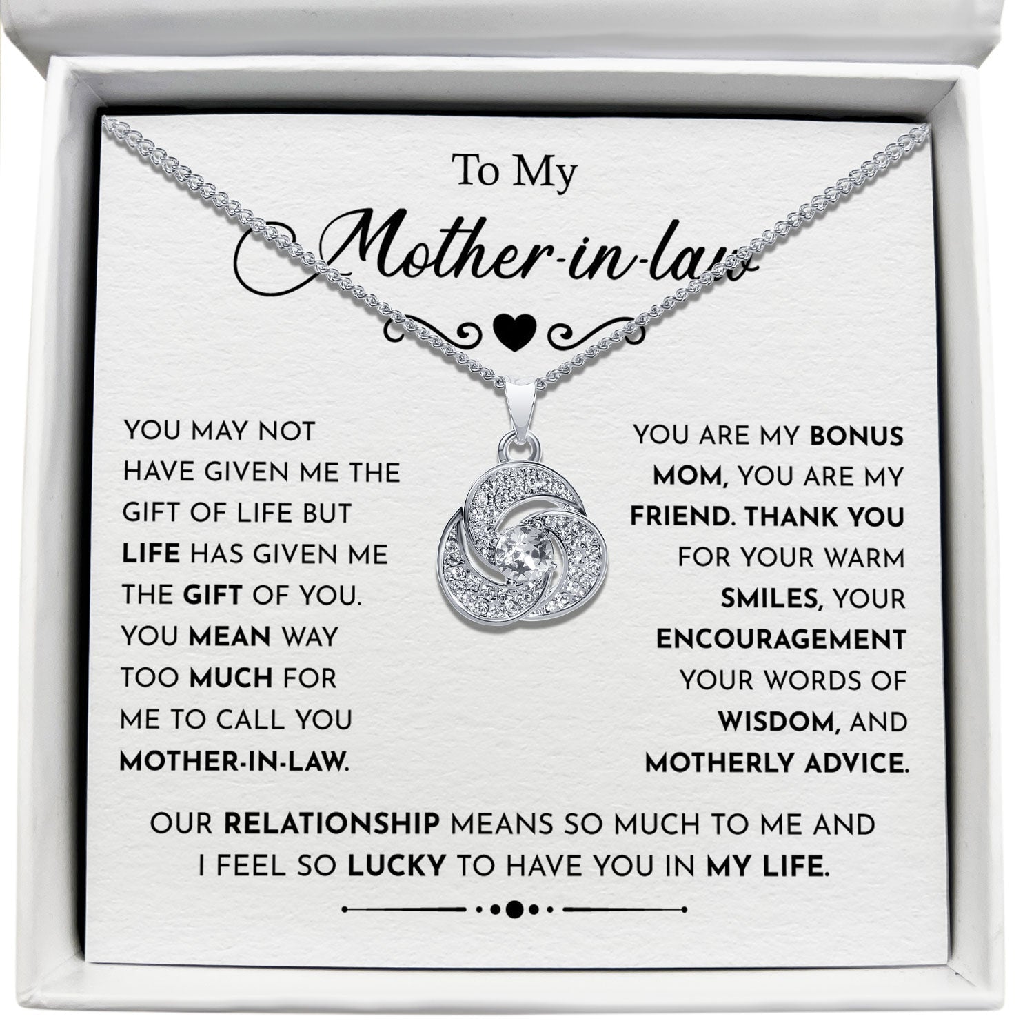 To My Mother in Law - I Feel So Lucky To Have You In My Life - Tryndi Love Knot Necklace Elsy Style Necklaces