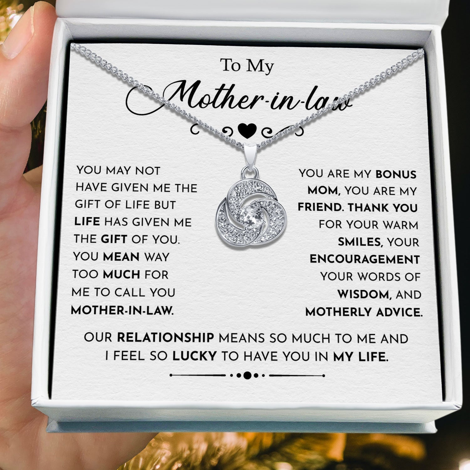 To My Mother in Law - I Feel So Lucky To Have You In My Life - Tryndi Love Knot Necklace Elsy Style Necklaces