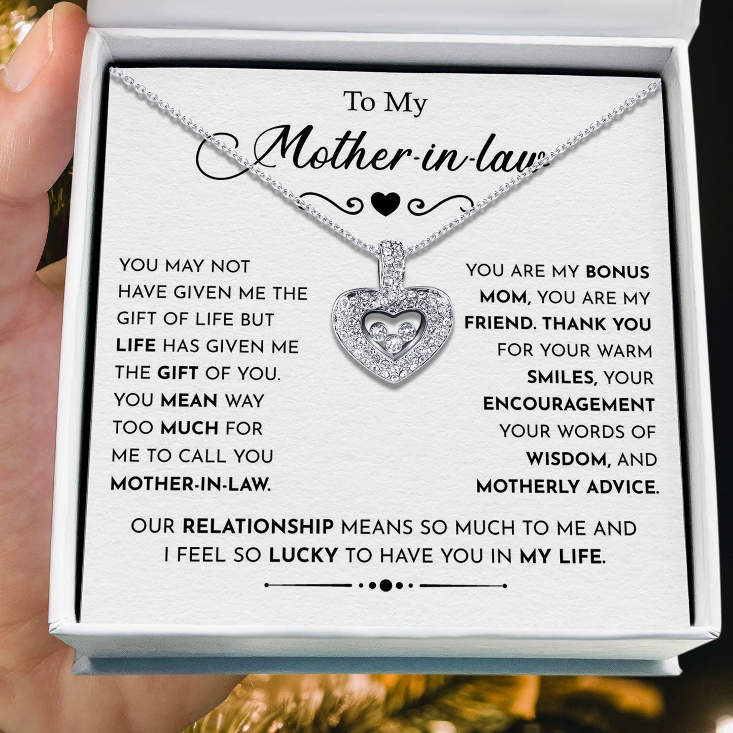 To My Mother-in-Law - Life Has Given Me The Gift of You - Tryndi Floating Heart Necklace Elsy Style Necklaces