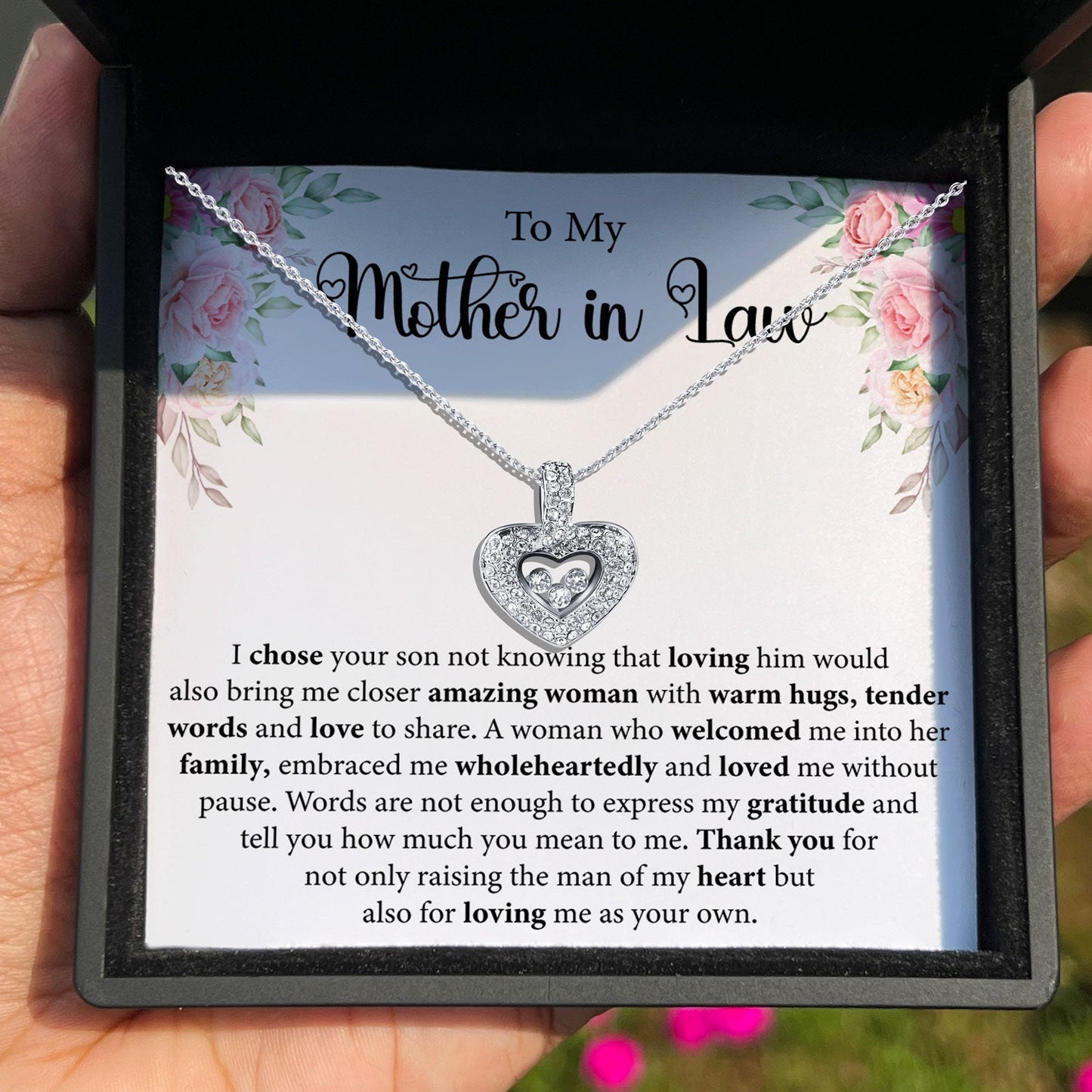 To My Mother-in-Law - Thank You For Loving Me As Your Own - Tryndi Floating Heart Necklace Elsy Style Necklaces