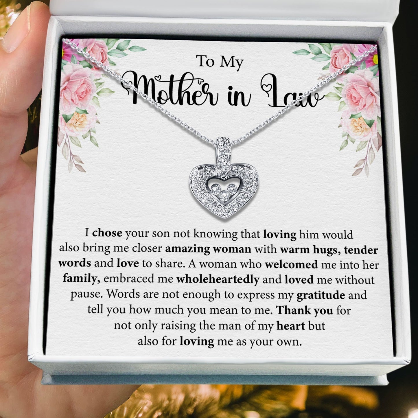 To My Mother-in-Law - Thank You For Loving Me As Your Own - Tryndi Floating Heart Necklace Elsy Style Necklaces