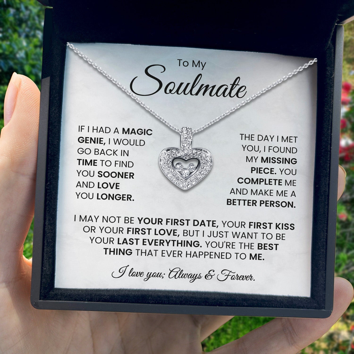 To My Soulmate - I Love You, Forever & Always - Tryndi Floating Heart Necklace Elsy Style Necklaces