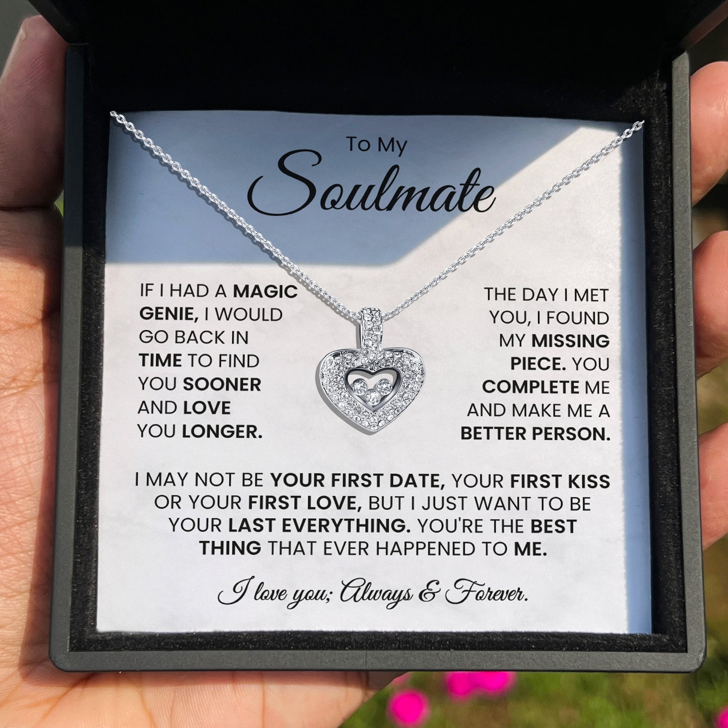 To My Soulmate - I Love You, Forever & Always - Tryndi Floating Heart Necklace Elsy Style Necklaces