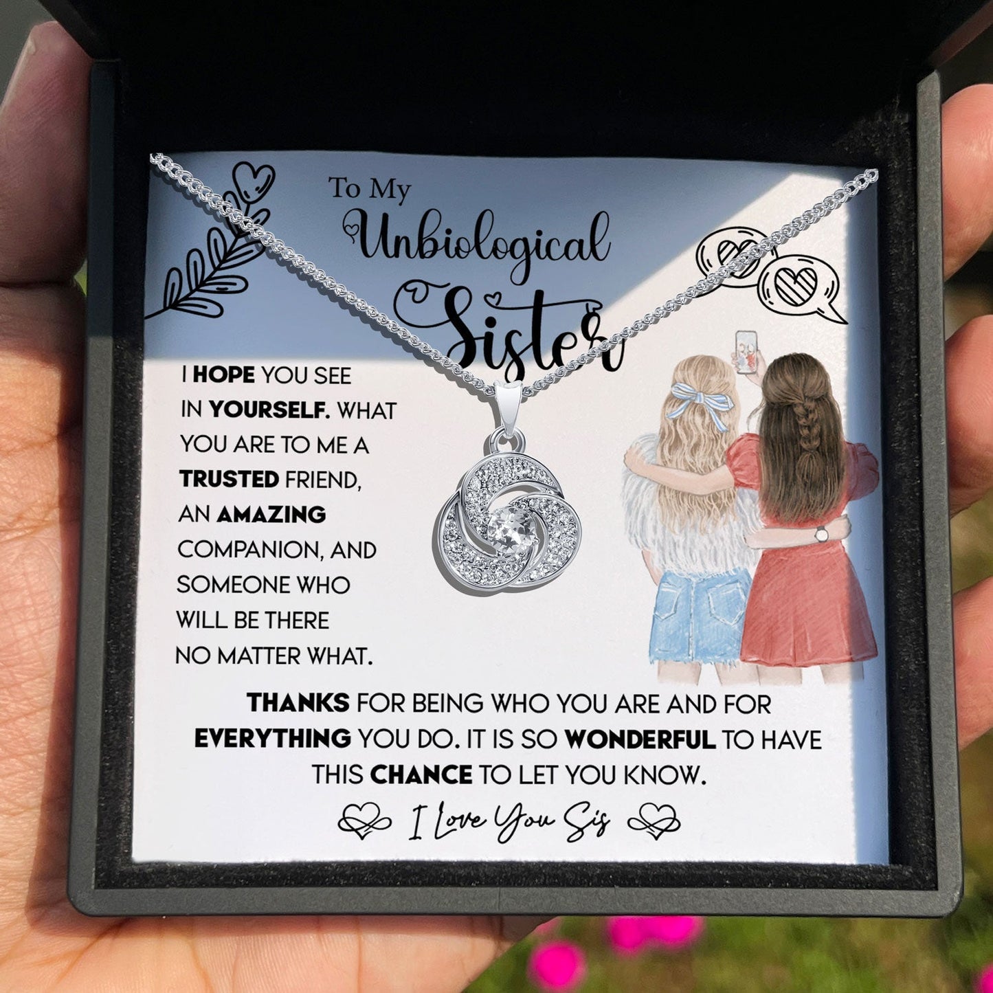 To My Unbiological Sister - I Love You Sis - Tryndi Love Knot Necklace Elsy Style Necklaces