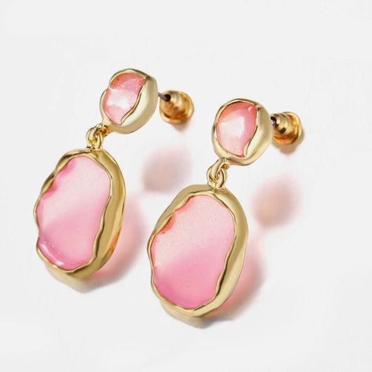 Transparent Glass Stone Drop Earring - Pink 18K Gold Plated Earring in 18K Gold Plated ITALY Design Elsy Style Earring