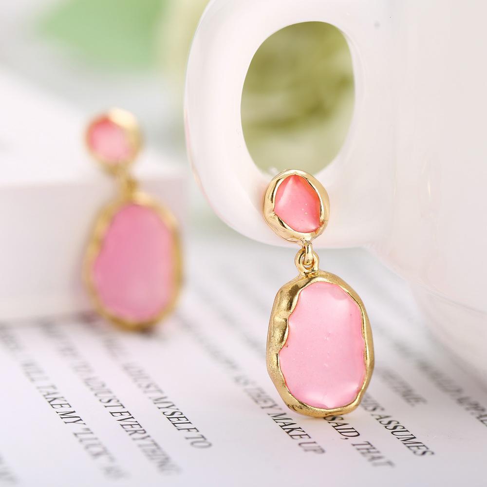 Transparent Glass Stone Drop Earring - Pink 18K Gold Plated Earring in 18K Gold Plated ITALY Design Elsy Style Earring