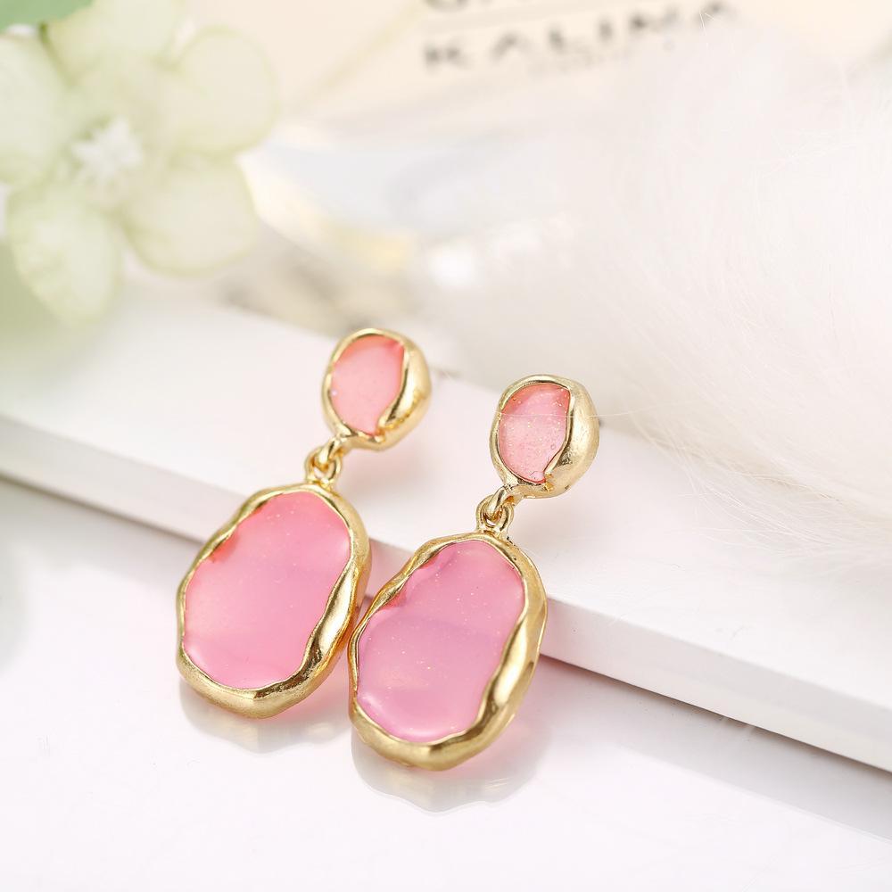 Transparent Glass Stone Drop Earring - Pink 18K Gold Plated Earring in 18K Gold Plated ITALY Design Elsy Style Earring