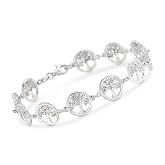 Tree of Life Disc Bracelet in 18K White Gold Plated Elsy Style Bracelet