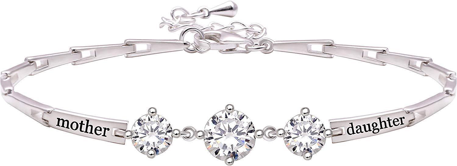 Triple Diamond Created Stone MOTHER-DAUGHTER Bracelet ITALY Design Elsy Style Bracelet