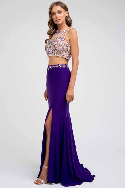 Two Piece Bead Embellished Top Long Evening & Prom Dress JT595 Elsy Style Prom Dress