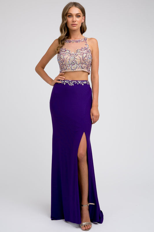 Two Piece Bead Embellished Top Long Evening & Prom Dress JT595 Elsy Style Prom Dress