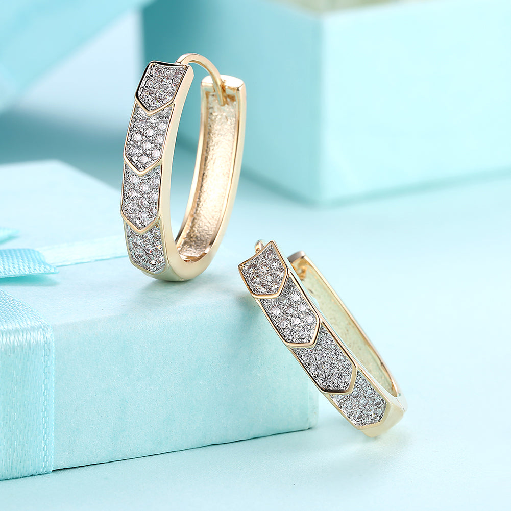 V Cut Pave Connecting Huggie Earring in 18K Gold Plated Elsy Style Earring