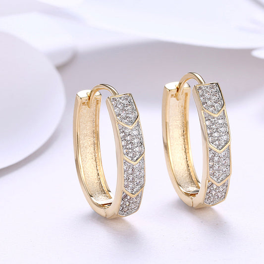 V Cut Pave Connecting Huggie Earring in 18K Gold Plated Elsy Style Earring