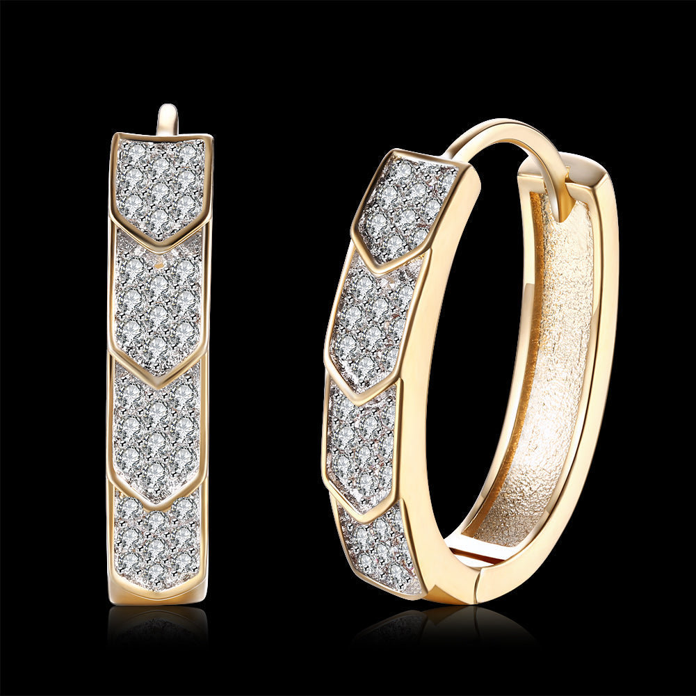 V Cut Pave Connecting Huggie Earring in 18K Gold Plated Elsy Style Earring