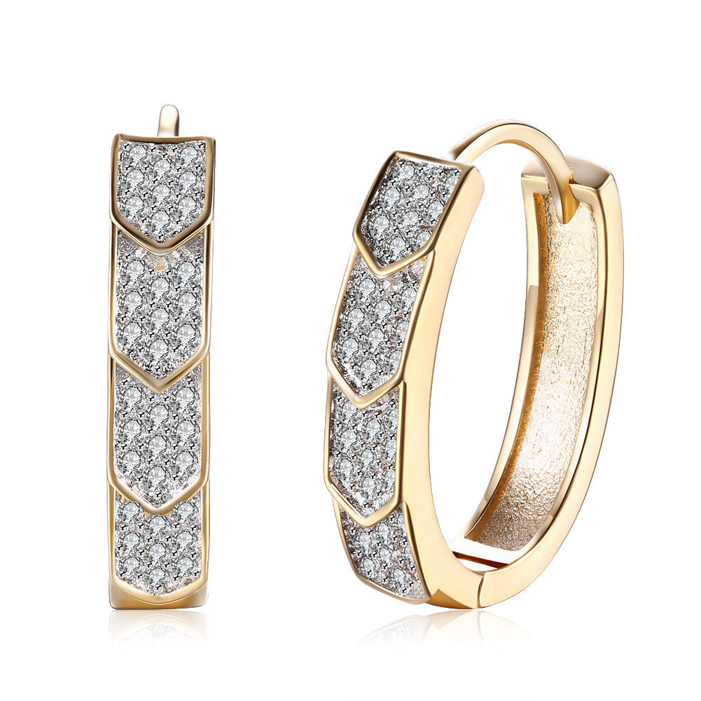 V Cut Pave Connecting Huggie Earring in 18K Gold Plated Elsy Style Earring